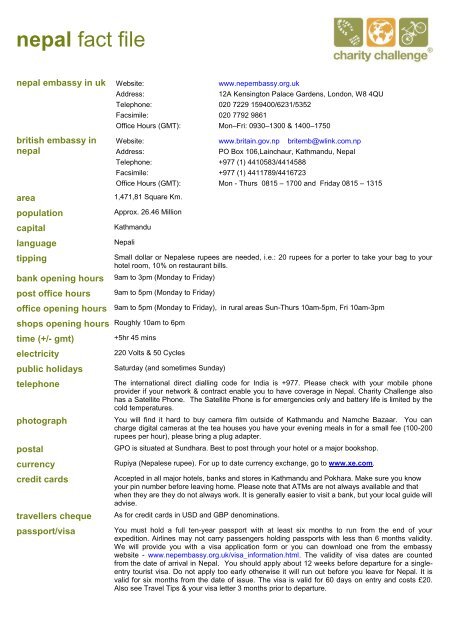 Nepal Fact File - Charity Challenge
