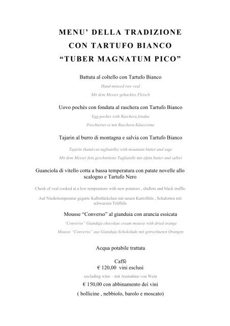 menu' della tradizione con tartufo bianco - Ristorante Castello di ...