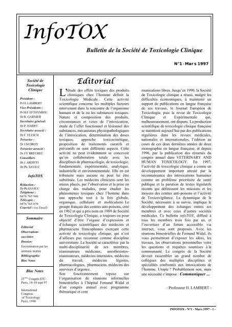 Infotox n°1 en PDF - CHU de Rouen