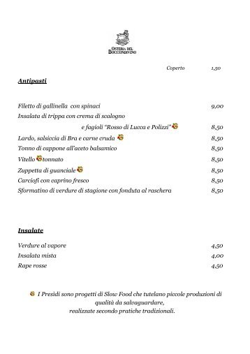 Antipasti Filetto di gallinella con spinaci 9,00 Insalata di trippa con ...