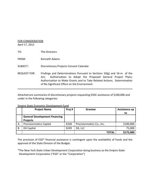 NEW YORK STATE URBAN DEVELOPMENT CORPORATION d/b/a ...