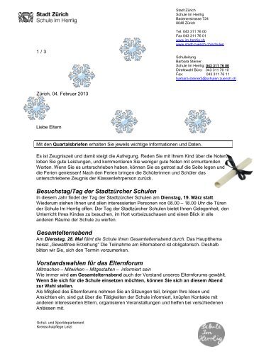 Besuchstag/Tag der Stadtzürcher Schulen ... - Schule Im Herrlig