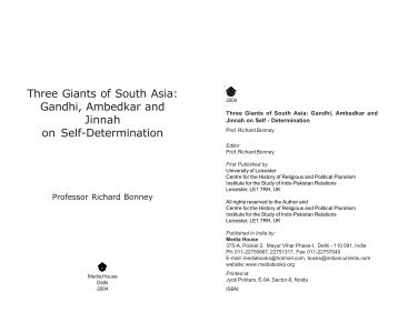 Three Giants of South Asia: Gandhi, Ambedkar and Jinnah on Self ...