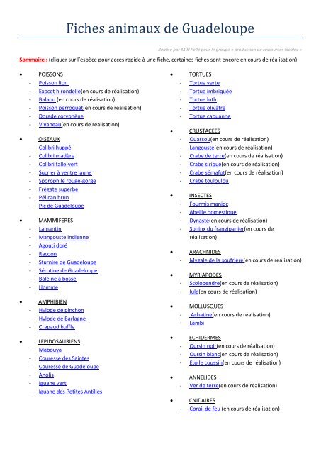 Fiches Animaux De Guadeloupe