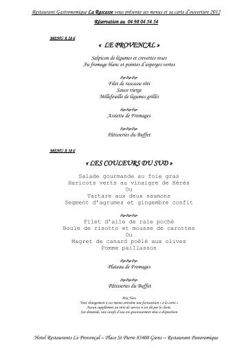 MENU A 27 € - hotel le provencal giens