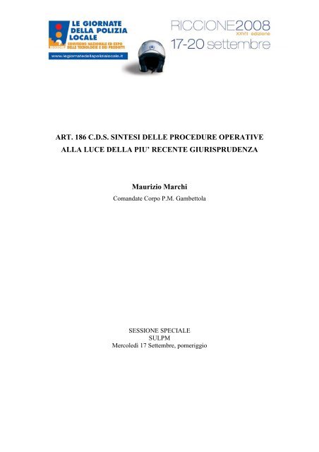 ART. 186 C.D.S. SINTESI DELLE PROCEDURE ... - ANCUPM