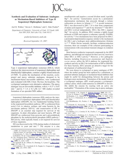 Synthesis and Evaluation of Substrate Analogues as Mechanism ...