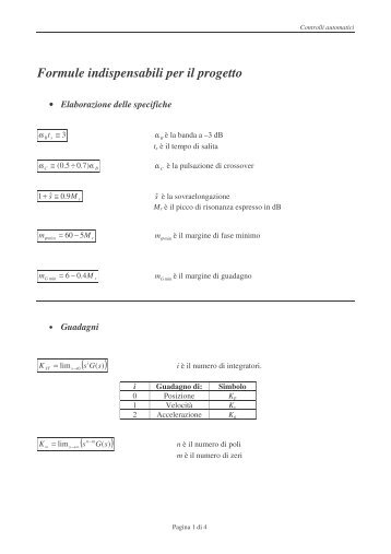 Formulario Controlli Automatici - Alessandro Fassio