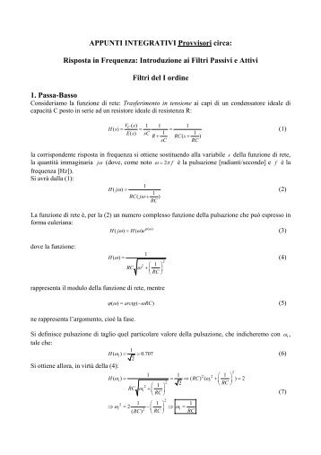 APPUNTI INTEGRATIVI PER IL CORSO DI TEORIA DEI CIRCUITI