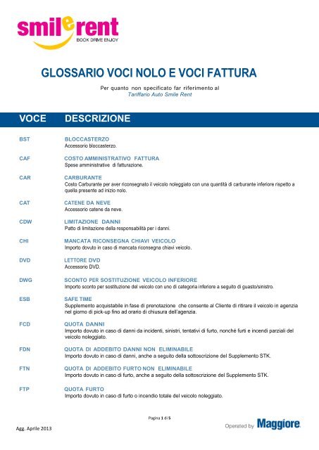 glossario voci nolo e voci fattura - Noleggio Auto | Maggiore Rent