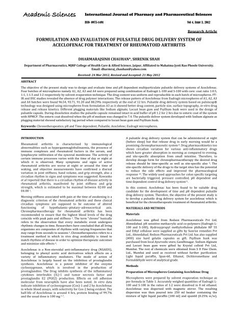 formulation and evaluation of pulsatile drug delivery system of ...