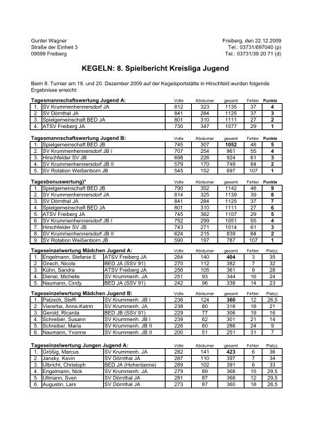 8. Turnier - Keglerkreisfachverband Freiberg eV