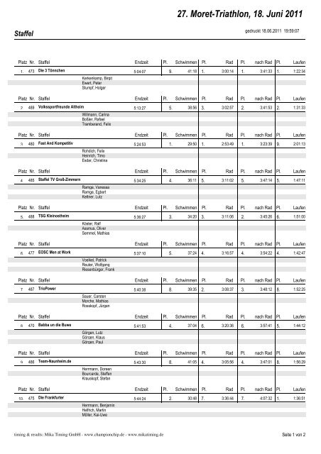 27. Moret-Triathlon, 18. Juni 2011