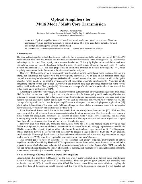 Optical Amplifiers for Multi Mode / Multi Core Transmission