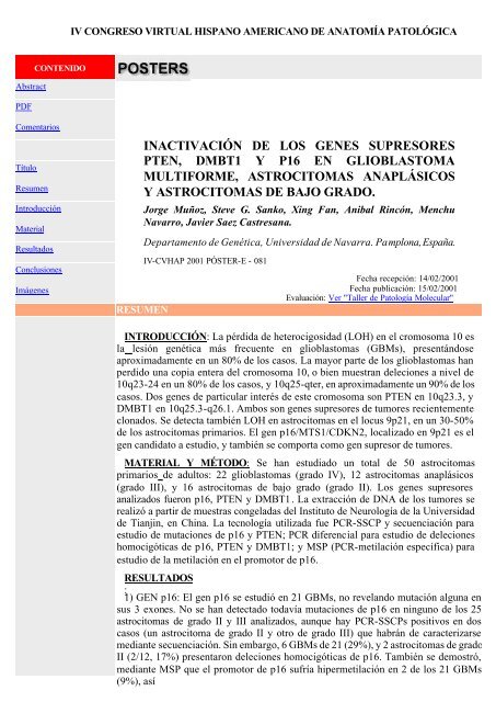 inactivación de los genes supresores pten, dmbt1 y p16 en ...