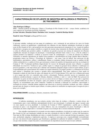 caracterização de efluente de indústria metalúrgica e ... - IBEAS