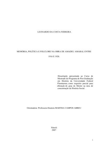 Memória, Política e Folclore na obra de Amadeu Amaral entre 1916 ...