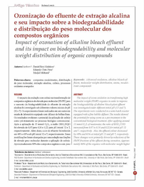 Ozonização do efluente de extração alcalina e ... - Revista O Papel
