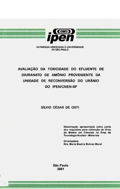 AVALIAÇÃO DA TOXICIDADE DO EFLUENTE DE ... - Ipen