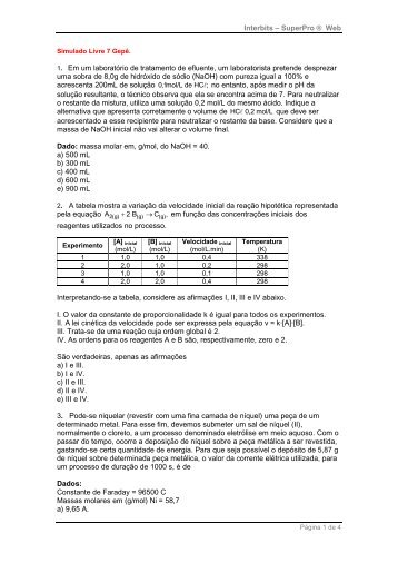 Interbits – SuperPro ® Web 1. Em um laboratório de tratamento de ...