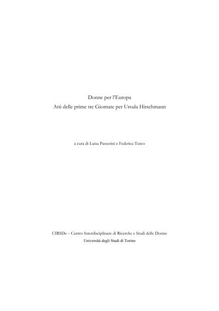 Donne per l'Europa Atti delle prime tre Giornate per Ursula ...