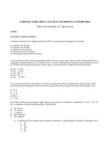 CORSI DI LAUREA DELLA FACOLTA' DI MEDICINA VETERINARIA