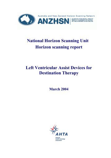 Left ventricular assist devices for destination therapy - the Australia ...