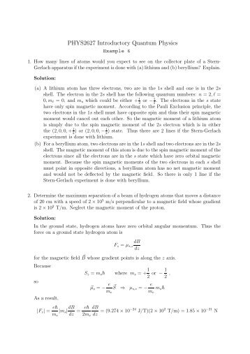 PHYS2627 Introductory Quantum Physics 2007/08 Worked ...