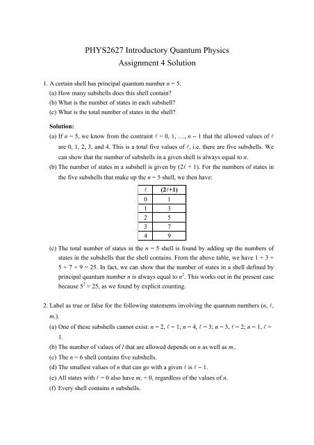 Quantum Physics Homework Example PHYS2627 Introductory Quantum Physics Assignment 4 Solution