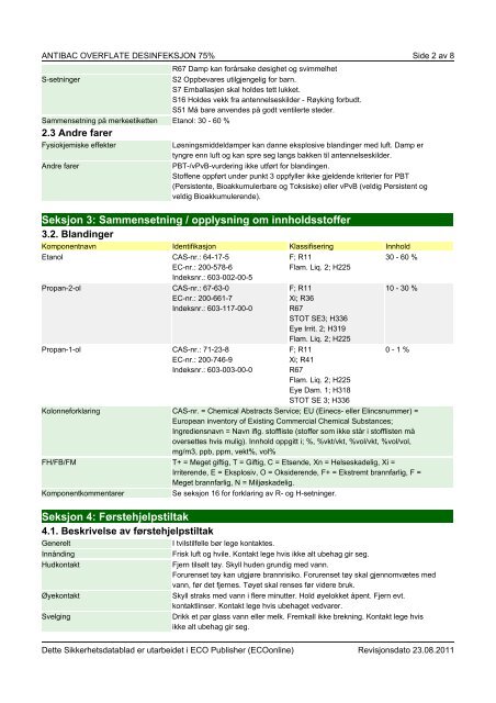 SIKKERHETSDATABLAD ANTIBAC OVERFLATE ... - Alere AS