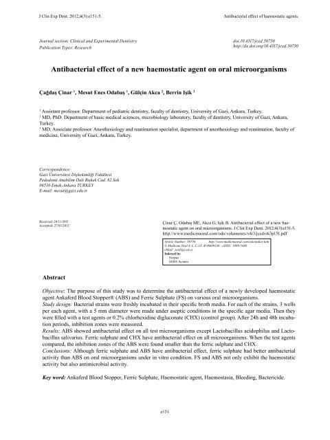 Antibacterial effect of a new haemostatic agent on - Medicina Oral ...