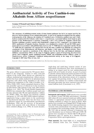 Antibacterial activity of two canthin-6-one alkaloids from Allium ...