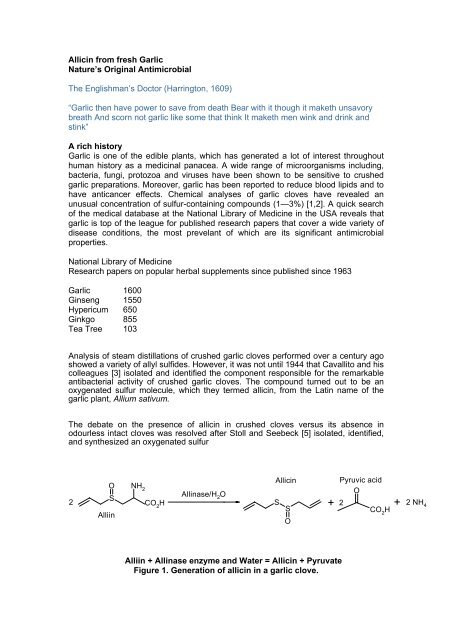 Allicin from Fresh Garlic - Stabilized Allicin Products