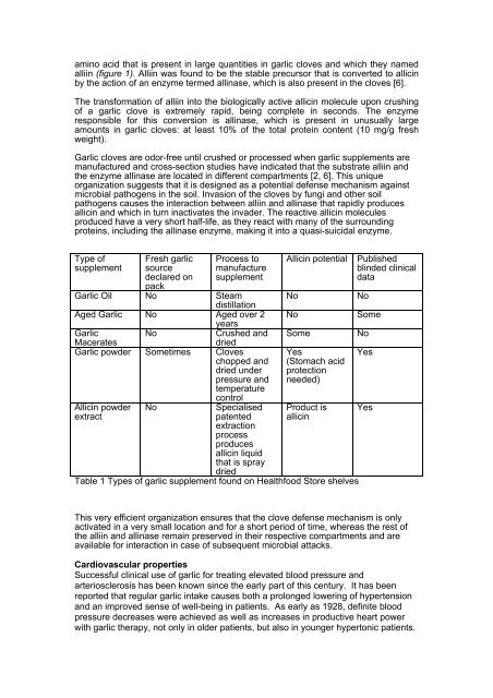 Allicin from Fresh Garlic - Stabilized Allicin Products