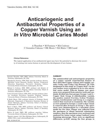 Anticariogenic and Antibacterial Properties of a Copper Varnish ...