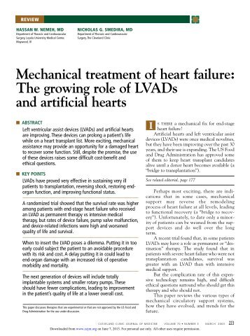 Mechanical treatment of heart failure: The growing role of LVADs ...