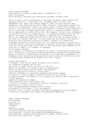 Giulio Cesare Giacobbe Come smettere di farsi le seghe mentali e ...