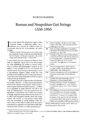 Roman and Neapolitan Gut Strings 1550-1950