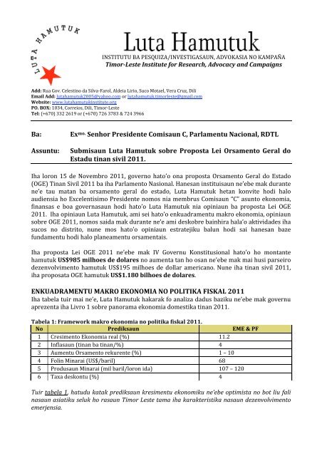 Submisaun Luta Hamutuk ba OGE 2011 ba ... - La'o Hamutuk