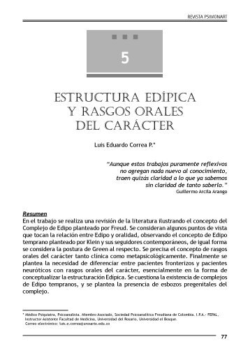 estructura edípica y rasgos orales del carácter - Clinica Montserrat
