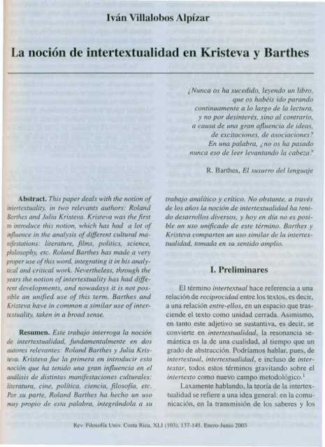 La noción de intertextualidad en Kristeva y Barthes.pdf - Instituto de ...