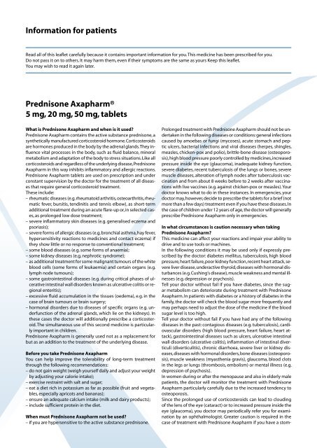Information for patients Prednisone Axapharm® 5 mg, 20 mg, 50 mg ...