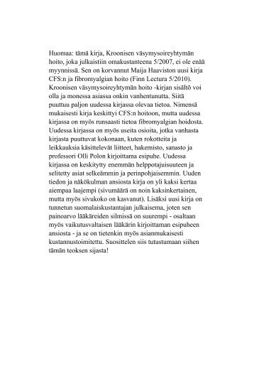 Huomaa: tämä kirja, Kroonisen väsymysoireyhtymän hoito, joka ...
