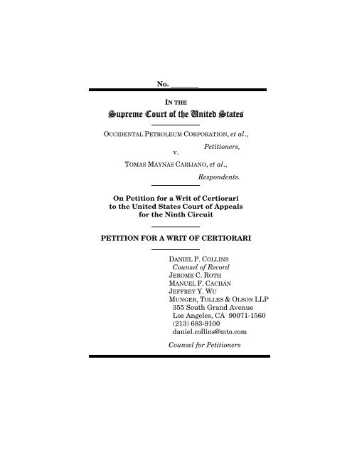 Oxy's petition for certiorari review to the U.S. Supreme Cour