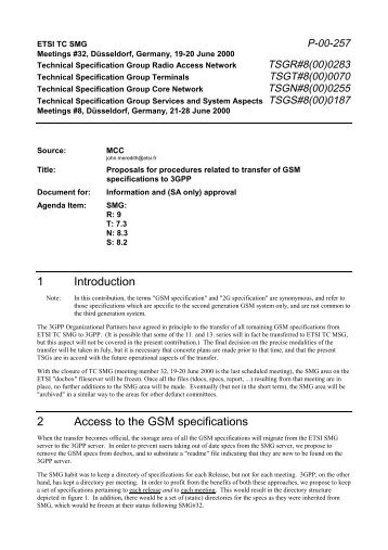 1 Introduction 2 Access to the GSM specifications - 3GPP