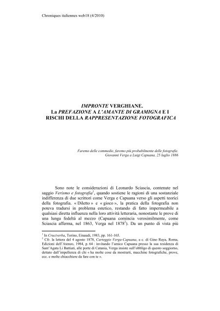 Impronte verghiane. La prefazione a L'amante di Gramigna e i rischi ...