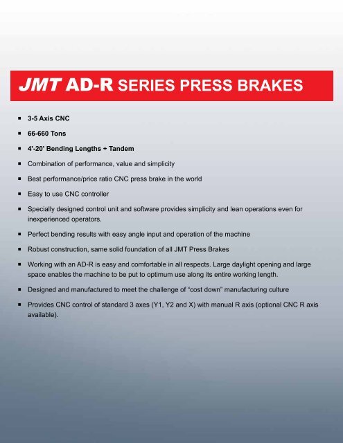 JMT AD-R Press Brake Catalog - Jorgenson Machine Tools