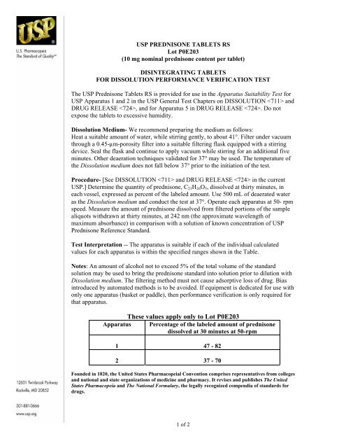 USP Prednisone Tablets RS Lot P0E203 - US Pharmacopeial ...