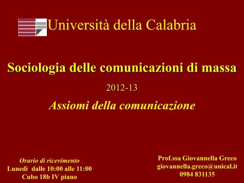 Assiomi Della Comunicazione Corso Di Laurea In Scienze Dell