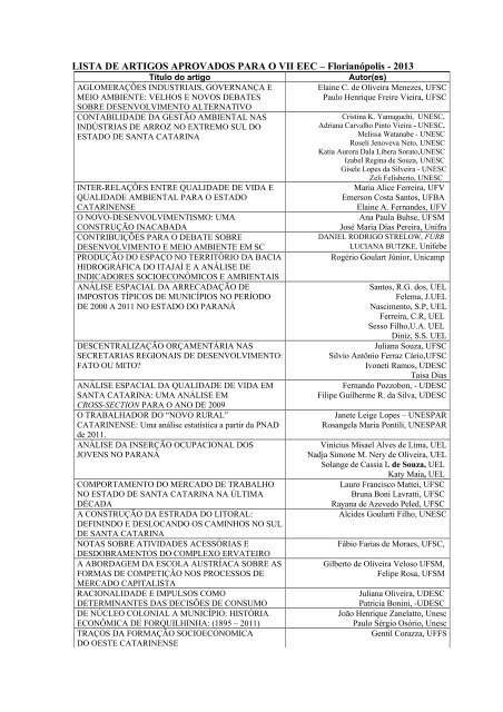 Relação de Artigos e Pôsteres Aprovados - APEC Associação de ...